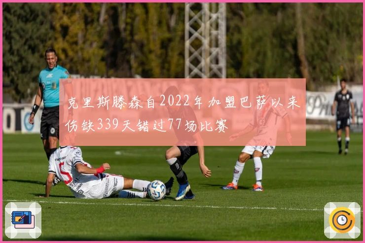 克里斯滕森自2022年加盟巴萨以来伤缺339天错过77场比赛